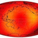 Řez trojrozměrným vodivostním modelem v hloubce 1000 km. Variace vodivosti jsou v měřítku přibližně jednoho řádu (zdroj: KG MFF UK)